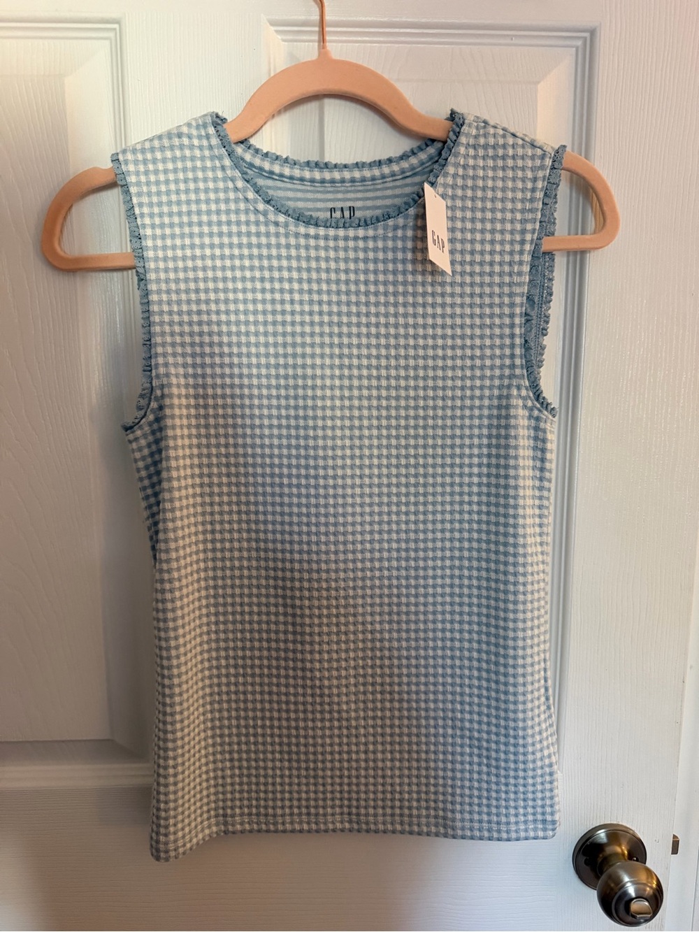 GAP Light Blue and White Houndstooth Sleeveless Tank